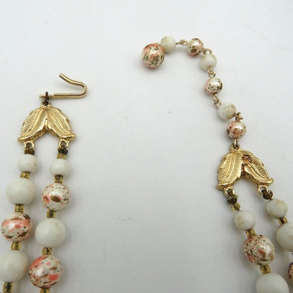 Vintage Necklace Double Strand 13" Cream Gold Speckled Graduated Beads Japan - Picture 3 of 9